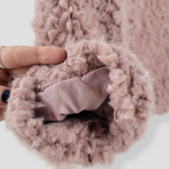 CHARLOTTE RUSSE Retro Teddy Bear Shag Jacket Dusty Pink - Picture 7 of 16